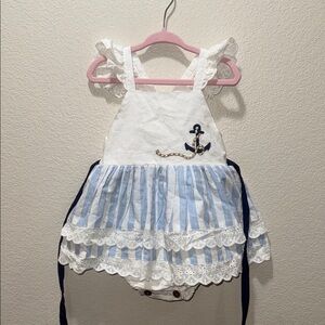 Nautical Blue and White Striped Kids Dress